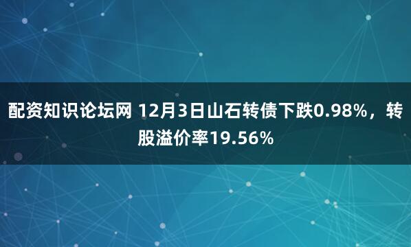 配资知识论坛网 12月3日山石转债下跌0.98%,转股溢价率19.56%